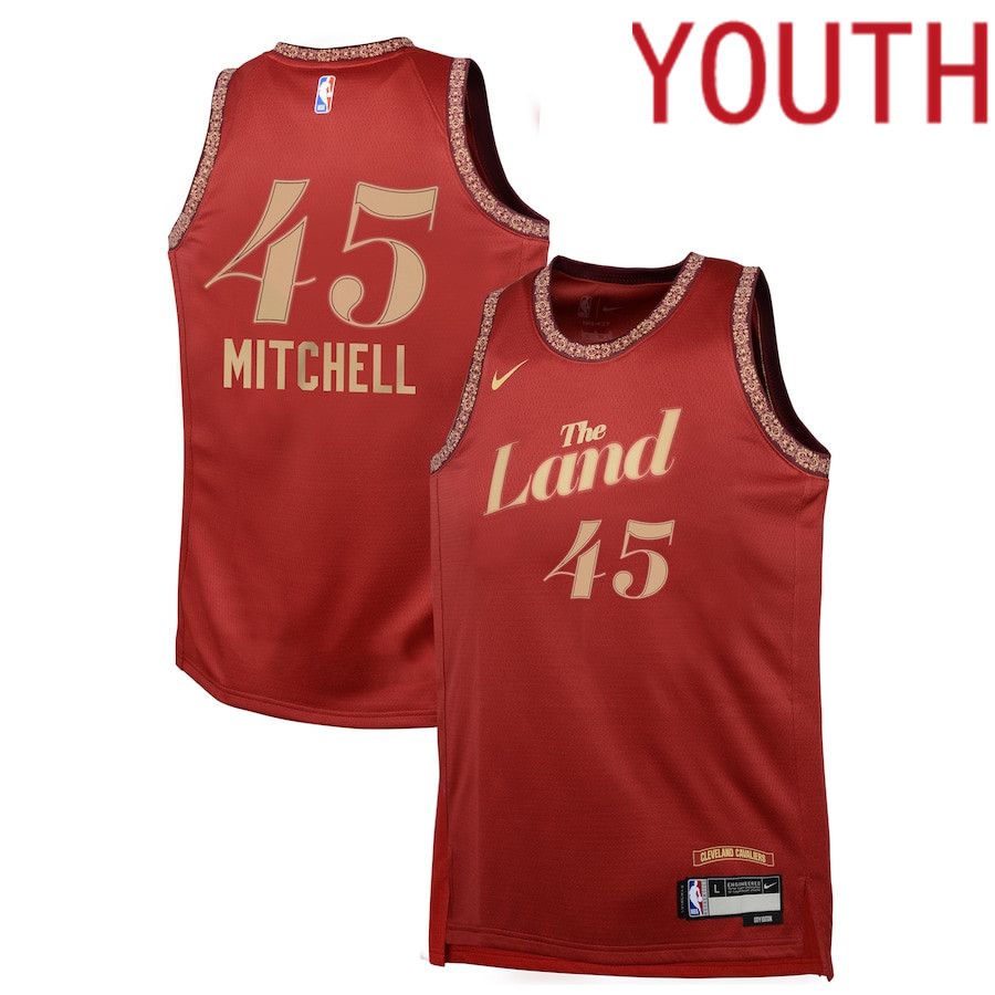 Youth Cleveland Cavaliers 45 Donovan Mitchell Nike Wine City Edition 2023-24 Swingman Replica NBA Jersey
